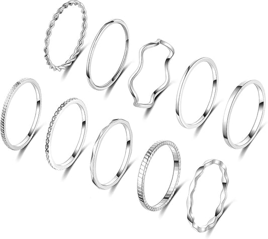 WFYOU 10 Pcs 1-2mm 18K Gold Plated Simple Rings for Women Band Knuckle Stacking Midi Rings Elegant Classic Minimalist Rings Comfort Fit