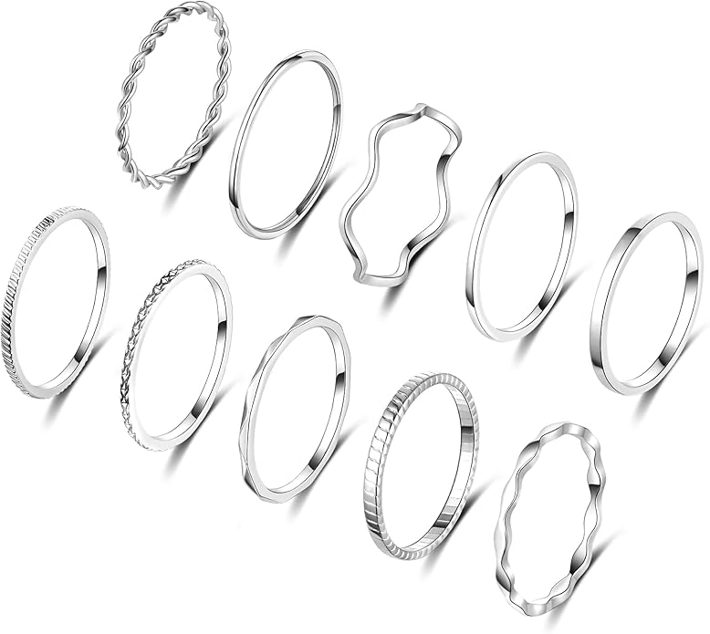 WFYOU 10 Pcs 1-2mm 18K Gold Plated Simple Rings for Women Band Knuckle Stacking Midi Rings Elegant Classic Minimalist Rings Comfort Fit