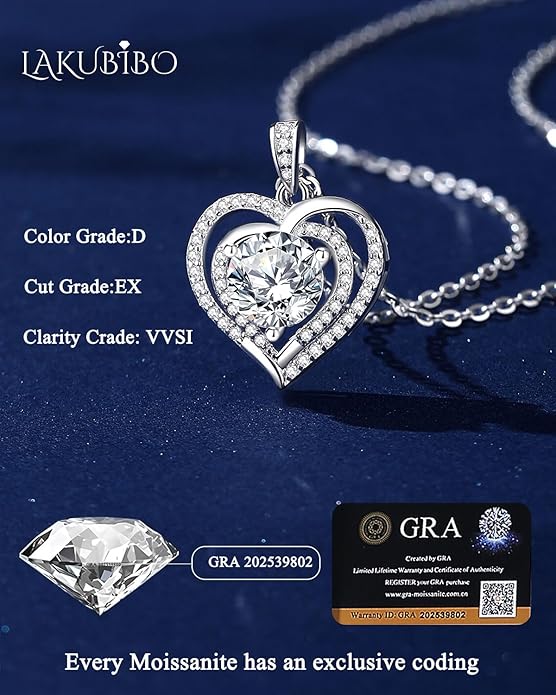 1-2 CT Moissanite Heart Pendant Necklaces for Wife,Moissanite Necklace Engraved with 'I LOVE YOU,18K Gold Plated S925 Silver Jewelry Anniversary Christmas Gifts for Girlfriend Wife Mom