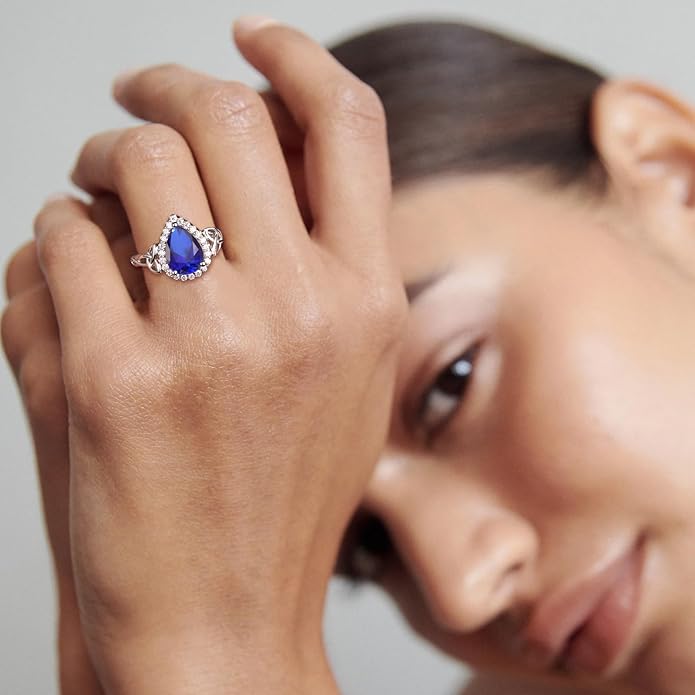 DAYBYDAY Celtic Birthstone Rings for Women 925 Sterling Silver Heart/Round/Pear/Oval Created Gemstone Moissanite Halo Engagement Promise Rings for Her Wife Birthday Anniversary Wedding Jewelry