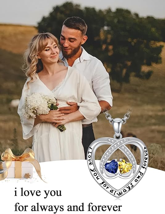 Birthstone Necklaces for Women I Love You for Always and Forever Heart Pendant Necklace Anniversary Jewelry Christmas Valentine Mothers Day Birthday Gifts for Her Wife Girlfriend