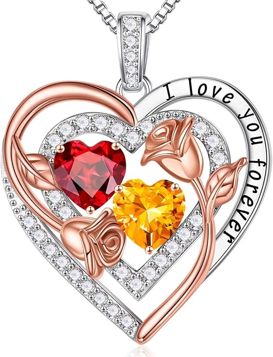 Iefil Birthstone Necklace for Women - Sterling Silver Birthstone Necklace Anniversary Birthday Gifts for Her Wife Mom Daughter