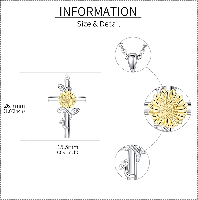 Flower Cross Necklace 925 Sterling Silver Carnation/Rose/Lily/Daisy Cross Necklace Birth Flower Jewelry for Women