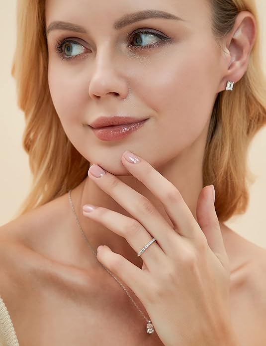 EAMTI 2mm 925 Sterling Silver Wedding Band Cubic Zirconia Half Eternity Stackable Engagement Ring Size 3-13