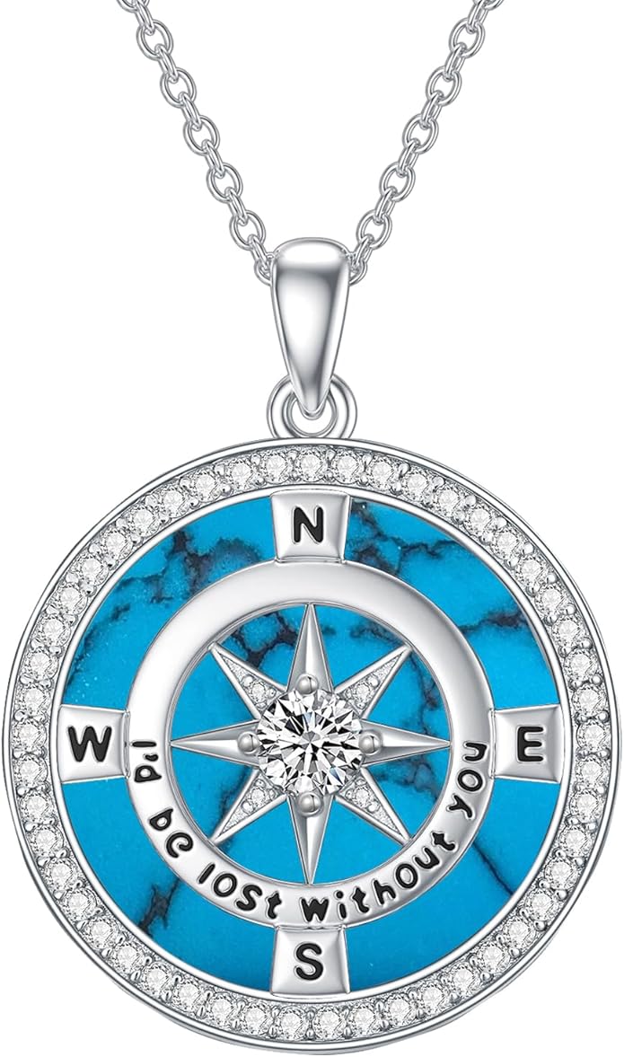 TOUPOP Compass Necklace for Women 925 Sterling Silver I'd be Lost without You Compass Pendant Birthstone Necklaces Anniversary Jewelry Birthday Gift for Girlfriend Wife Graduation Gifts for Her Daugthter
