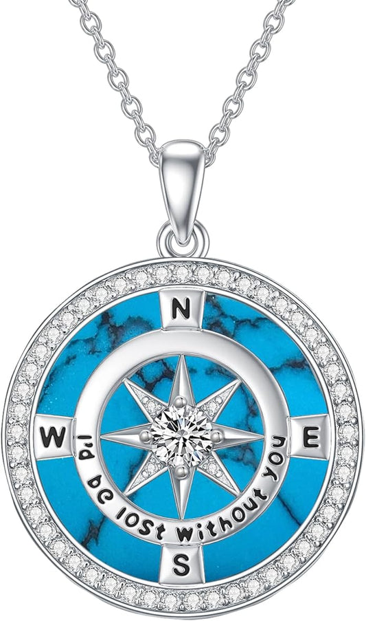 TOUPOP Compass Necklace for Women 925 Sterling Silver I'd be Lost without You Compass Pendant Birthstone Necklaces Anniversary Jewelry Birthday Gift for Girlfriend Wife Graduation Gifts for Her Daugthter