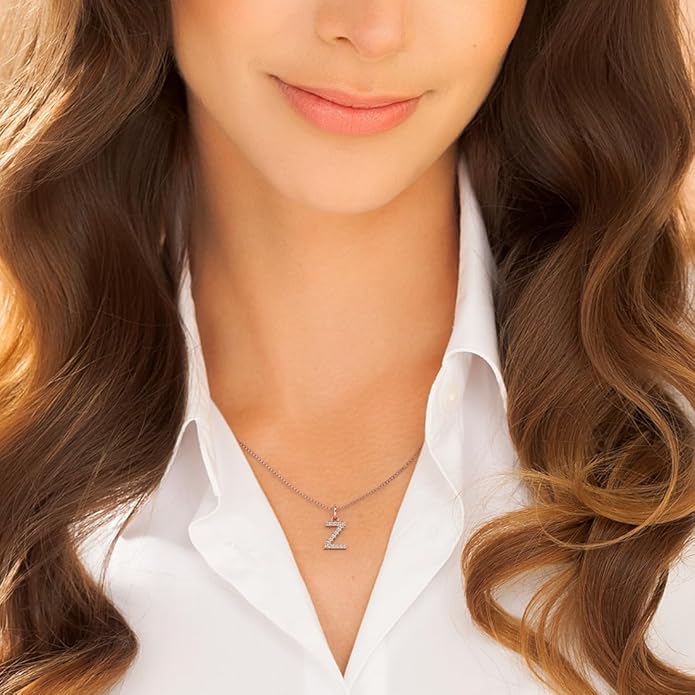 PEORA Letter A to Z Lab Grown Diamond Initial Pendant Necklace in Sterling Silver, F-G Color, VS Clarity, with 18 inch Chain