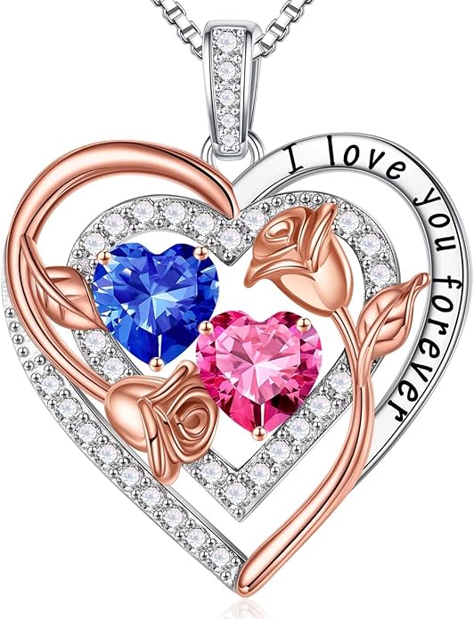 Iefil Birthstone Necklace for Women - Sterling Silver Birthstone Necklace Anniversary Birthday Gifts for Her Wife Mom Daughter