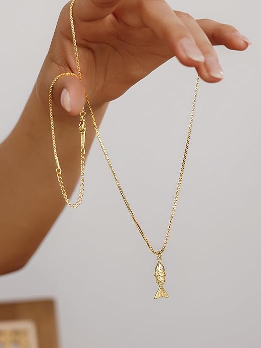 Evabelle Fish Necklace for Women 14K Gold Plated Nickel Free Hypoallergenic Non Tarnish Koi Fish Pandent Ocean Beach Necklace Dainty Summer Jewelry