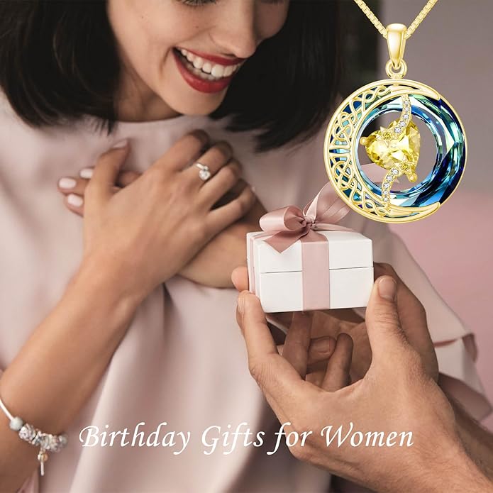 TOUPOP Birthstone Necklace 925 Sterling Silver Moon and Star Pendant with Blue Crystal Celtic Moon Jewelry Birthday Christmas Gifts for Women Mom Wife Her Daughter