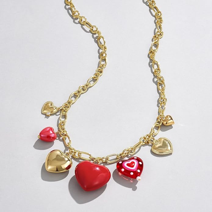 KissYan Charm Necklace for Women, 14K Gold Plated Heart Starfish Sun Pendant Fashion Link Chain Boho Summer Beach Jewelry Gifts