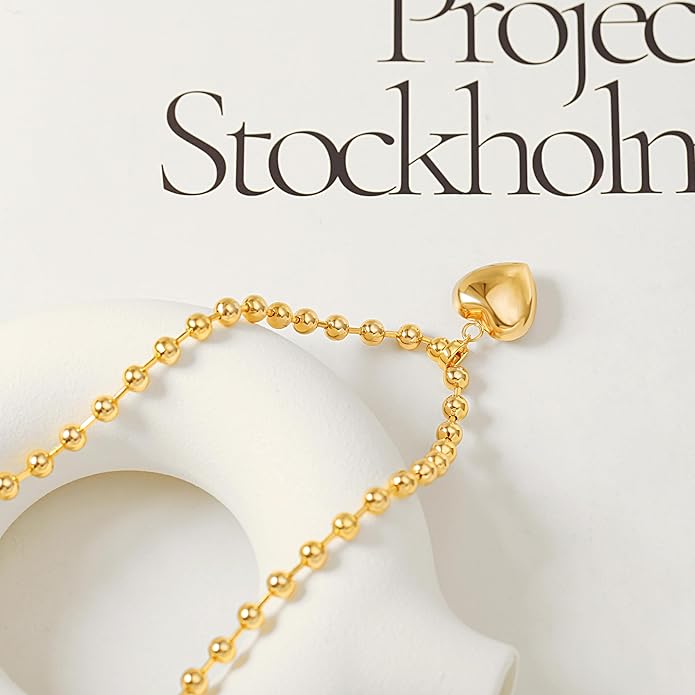 18k Gold Chain Link Necklace for Women, Baroque Pearl/Compass Pendant Necklace