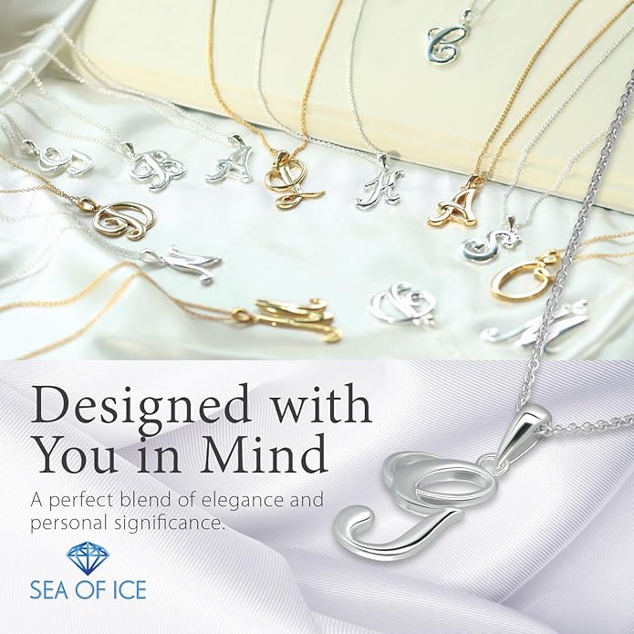 SEA OF ICE Letter Initial Necklace, Alphabet Letter Pendant Necklace, Sterling Silver, Gold, Rose Gold Necklace for Women, Elegant Initial Necklaces, Personalized Custom Women's Necklaces