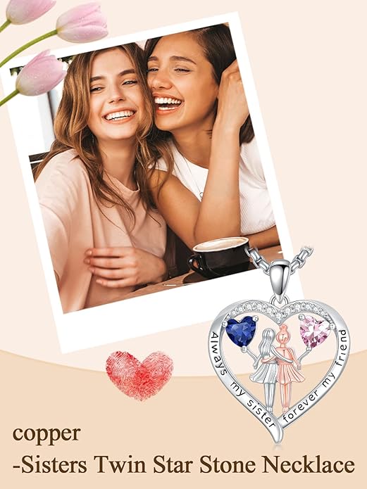 Always My Sister Forever My Friend Birthstone Pendant Necklace Women Jewelry Christmas Valentine Mothers Day Birthday Gifts for Women Sister From Sister
