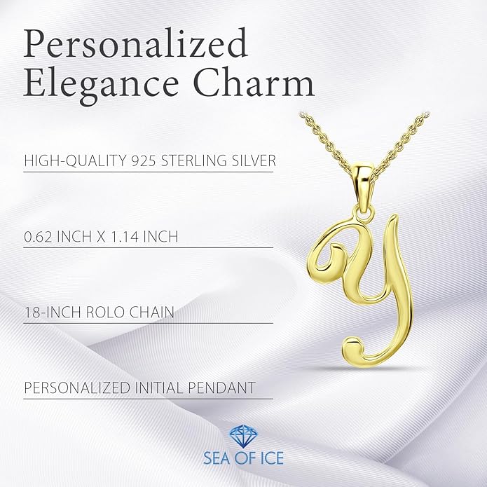 SEA OF ICE Letter Initial Necklace, Alphabet Letter Pendant Necklace, Sterling Silver, Gold, Rose Gold Necklace for Women, Elegant Initial Necklaces, Personalized Custom Women's Necklaces