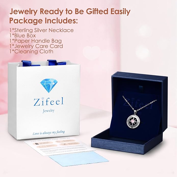 Compass Necklace Gifts for Women wife - S925 Sterling Silver Birthstone Necklaces for Women - Anniversary Birthday Gifts for Her Wife Girlfriend - Valentines Mom Mothers Day Christmas Gifts Jewelry for Women