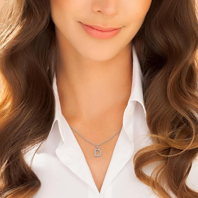 PEORA Letter A to Z Lab Grown Diamond Initial Pendant Necklace in Sterling Silver, F-G Color, VS Clarity, with 18 inch Chain