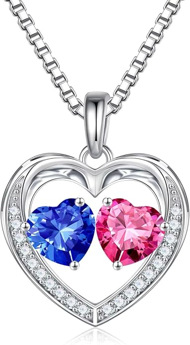 Iefil Birthstone Jewelry for Women - 925 Sterling Silver Birthstone Necklace, Anniversary Birthday Gifts for Women, Jewelry Gifts for Her Wife Mom Daughter