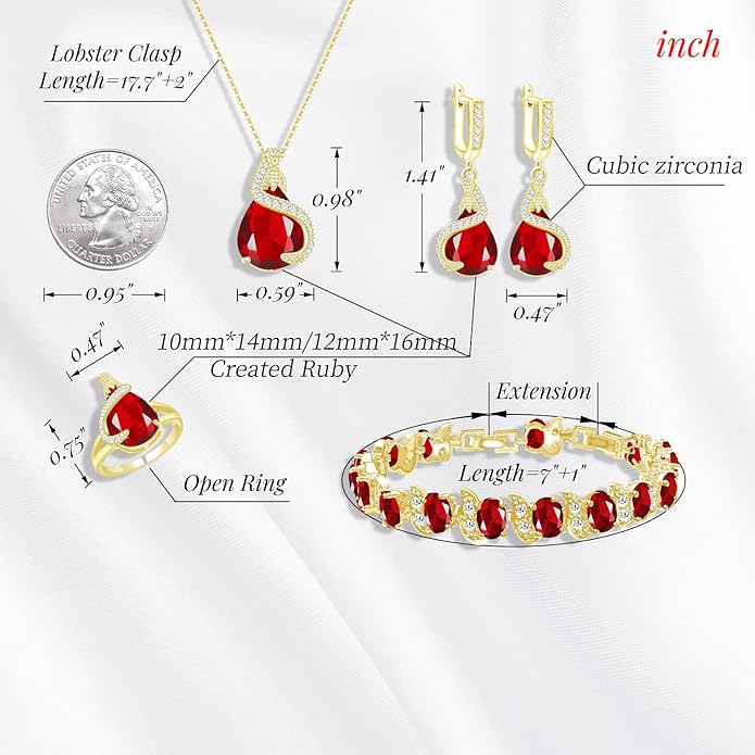 GZWHD Jewelry Set for Women Water Drop Cubic Zirconia Artificial Crystal Earrings Pendant Necklace Open Ring Tennis Bracelet Wedding Anniversary Birthday Engagement Gift for Bridesmaid Wife Girlfriend Friend