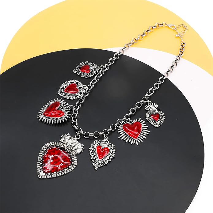 Chunky Retro Heart Necklace for Women Antique Layer Beach Ocean Moon Stars Western Boho Charm Necklaces Retro Link Chain Jewelry