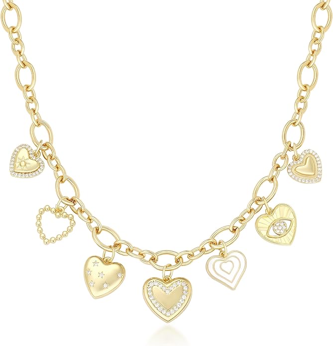 Charm Necklace for Women Gold Evil Eye Sun Moon Flower Coin Pendant Necklace Dainty Paperclip Chain Vintage Luck Amulet Choker Necklaces Celestial Jewelry Gift