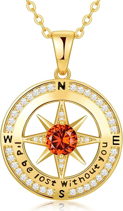 Compass Necklace Gifts for Women wife - S925 Sterling Silver Birthstone Necklaces for Women - Anniversary Birthday Gifts for Her Wife Girlfriend - Valentines Mom Mothers Day Christmas Gifts Jewelry for Women