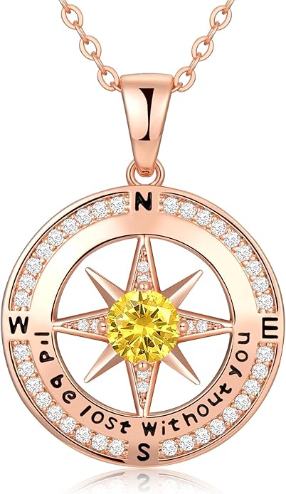 Compass Necklace Gifts for Women wife - S925 Sterling Silver Birthstone Necklaces for Women - Anniversary Birthday Gifts for Her Wife Girlfriend - Valentines Mom Mothers Day Christmas Gifts Jewelry for Women