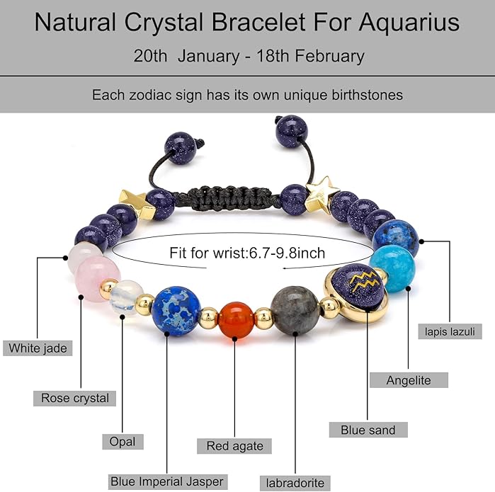 Zodiac Bracelets for Women Men,12 Constellations Healing Crystal Stone Beads Bracelet Birthday Zodiac Gifts Horoscope Spiritual Jewelry Bracelet Gifts