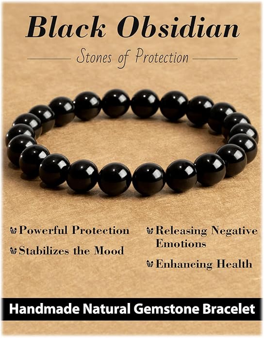 Handmade Natural Stone Beaded Stretch Bracelets,Healing Crystals Protection Bracelet,Spiritual Jewelry Gifts for Women & Men,Replacement Beads Included