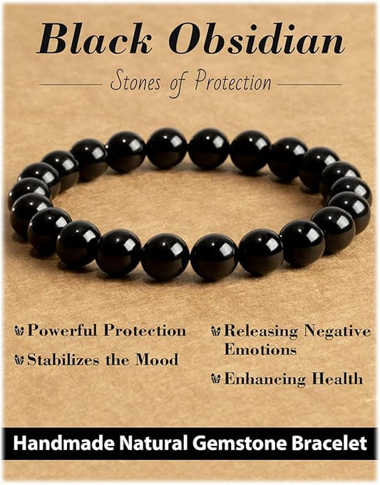 Handmade Natural Stone Beaded Stretch Bracelets,Healing Crystals Protection Bracelet,Spiritual Jewelry Gifts for Women & Men,Replacement Beads Included