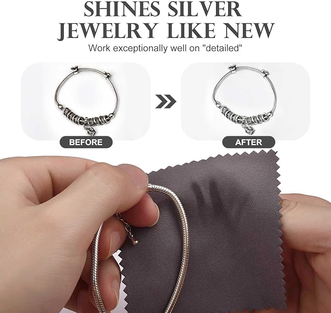 SEVENWELL 50pcs Jewelry Cleaning Cloth Dark Gray Polishing Cloth for Sterling Silver Gold Platinum Small Silver Polish 8x8cm