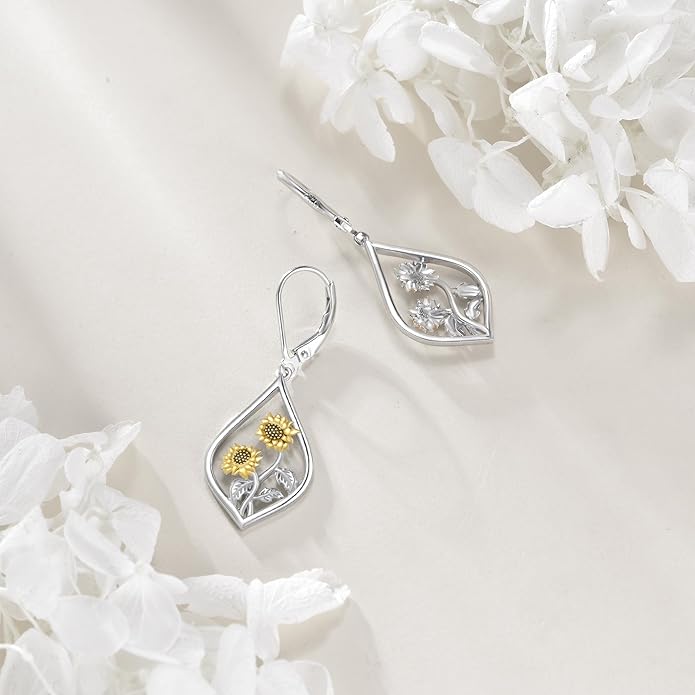 Scottish Thistle/Sunflower/Violet/Daffodil/Orchid Earrings Sterling Silver Flower Dangle Dangling Drop Boho Earrings Jewelry Gifts for Women