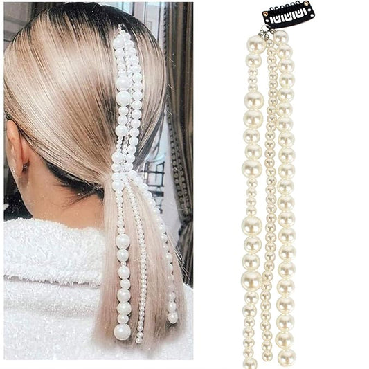 1PCS Dreadlocks pearl Tassel Ponytail Multi-Strand Hair Chain Prom Party Concave styling hair accessories hair extension chain with clip for girls and women