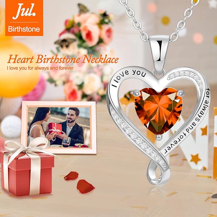 Birthday Gifts for Women Wife Infinity Heart Birthstone I Love You Necklace for Women S925 Sterling Silver Anniversary Wedding Gifts for Christmas Valentines Mothers Day Women's jewelry Diamond Pendant Necklaces Gift for Her Mom Daughter Grandma