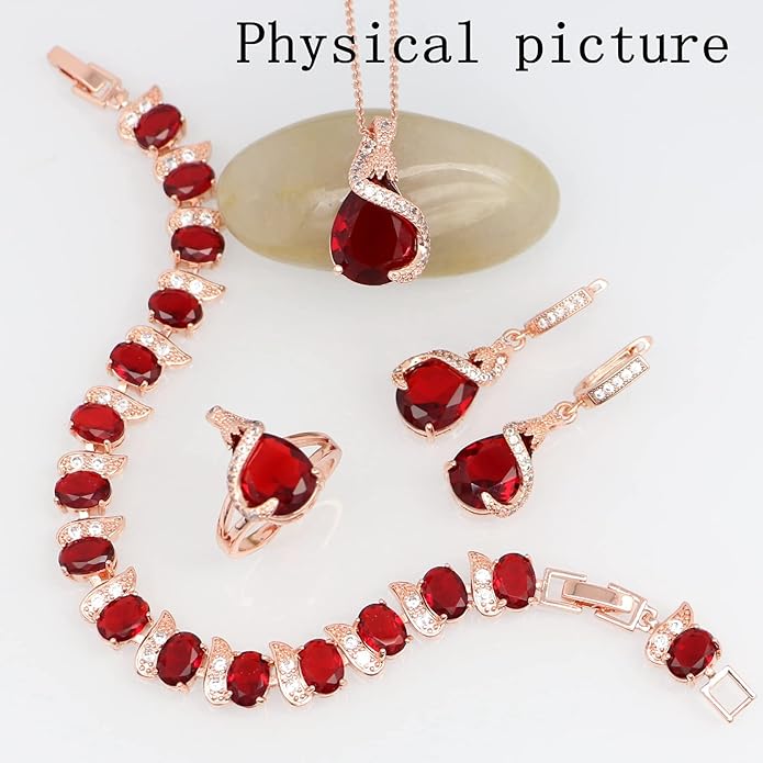 GZWHD Jewelry Set for Women Water Drop Cubic Zirconia Artificial Crystal Earrings Pendant Necklace Open Ring Tennis Bracelet Wedding Anniversary Birthday Engagement Gift for Bridesmaid Wife Girlfriend Friend