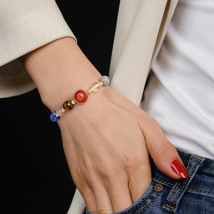 Zodiac Bracelets for Women Men,12 Constellations Healing Crystal Stone Beads Bracelet Birthday Zodiac Gifts Horoscope Spiritual Jewelry Bracelet Gifts