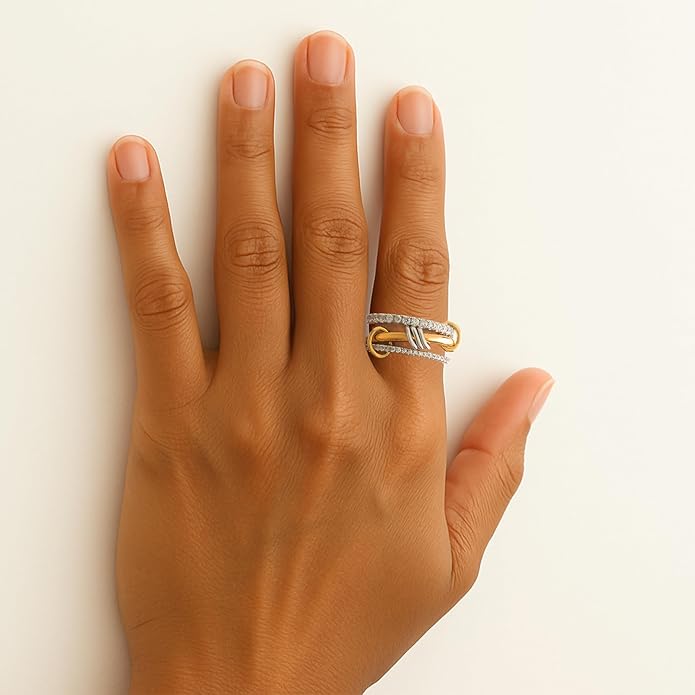 Gold Stackable Rings for Women Non Tarnish, 18k Gold Plated Cubic Zirconia Rings, Silver Gold Multi Ring Mixed Metals Stack Rings Set