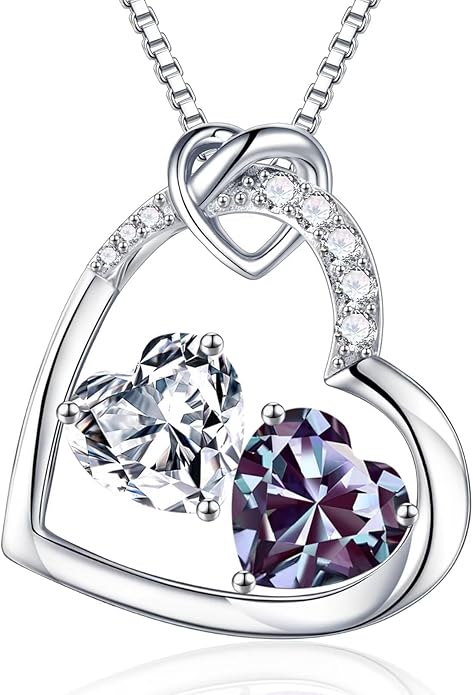 Iefil Birthstone Necklace for Women - 925 Sterling Silver Birthstone Necklace, Anniversary Birthday Gifts for Women Wife Girlfriend, Jewelry for Mom Daughter