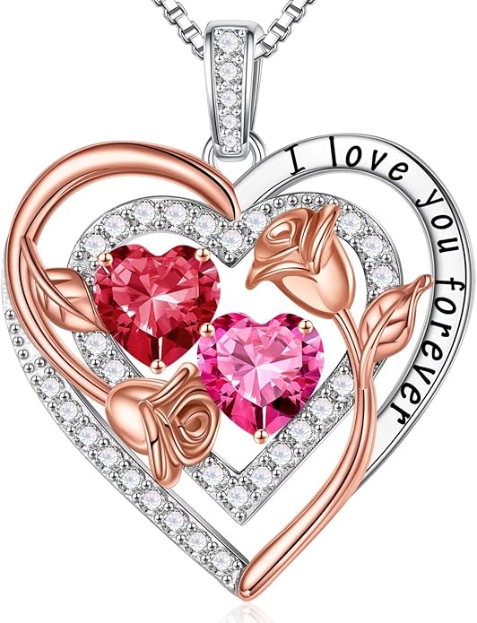 Iefil Birthstone Necklace for Women - Sterling Silver Birthstone Necklace Anniversary Birthday Gifts for Her Wife Mom Daughter