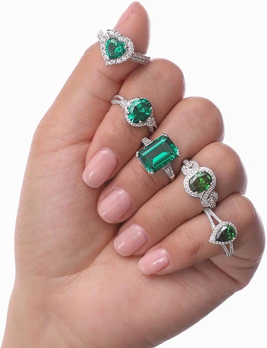 BERRICLE Sterling Silver CZ 3-Stone Solitaire Wedding Engagement Rings for Women, Cubic Zirconia Ring - Asscher, Cushion, Emerald, Pear, Round Cut - Canary Yellow, Green, Amethyst Purple Colors