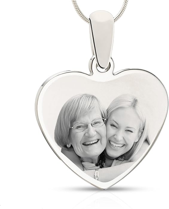 Personalized Picture Engraved Heart Pendant with 20" Chain