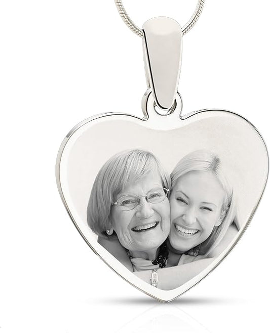 Personalized Picture Engraved Heart Pendant with 20" Chain