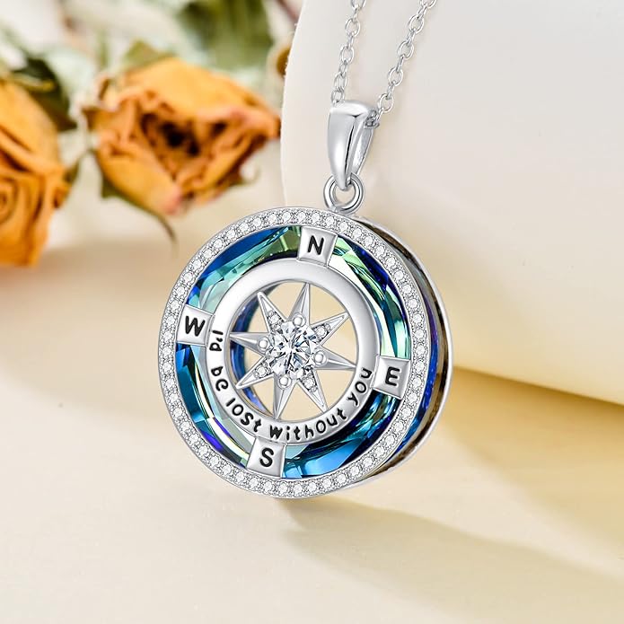 TOUPOP Compass Necklace for Women 925 Sterling Silver I'd be Lost without You Compass Pendant Birthstone Necklaces Anniversary Jewelry Birthday Gift for Girlfriend Wife Graduation Gifts for Her Daugthter