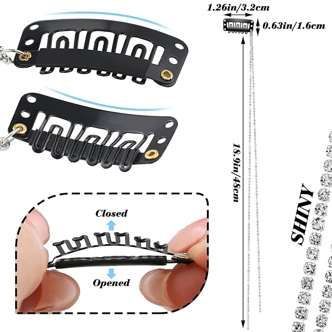 Chunyin 6 Pcs Rhinestone Hair Chains for Women Pearl Charm Rhinestone Hair Jewelry Accessories Crystal Extensions Clips Silver Gold Pins for Braids(Shiny Silver)