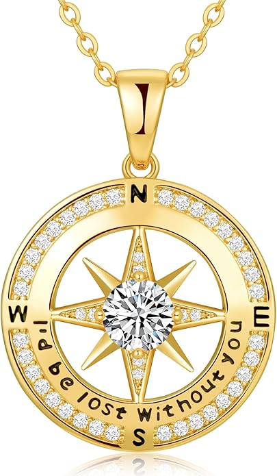 Compass Necklace Gifts for Women wife - S925 Sterling Silver Birthstone Necklaces for Women - Anniversary Birthday Gifts for Her Wife Girlfriend - Valentines Mom Mothers Day Christmas Gifts Jewelry for Women