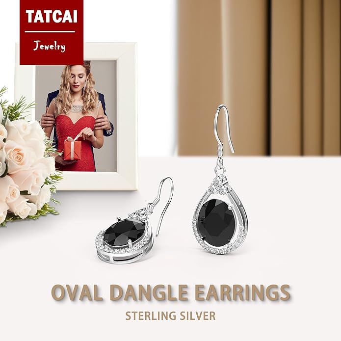 18K White Gold Plated Sterling Silver Oval Cut Cubic Zirconia Drop Dangle Earrings for Women Hypoallergenic Statement Earrings Gifts for Women Mom