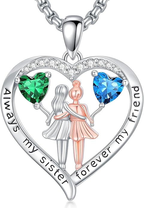 Always My Sister Forever My Friend Birthstone Pendant Necklace Women Jewelry Christmas Valentine Mothers Day Birthday Gifts for Women Sister From Sister