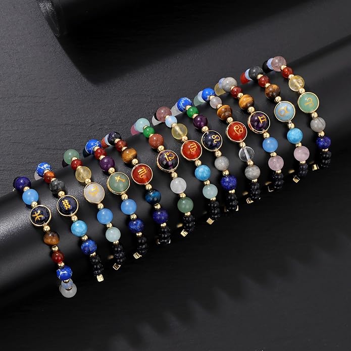 Zodiac Bracelets for Women Men,12 Constellations Healing Crystal Stone Beads Bracelet Birthday Zodiac Gifts Horoscope Spiritual Jewelry Bracelet Gifts