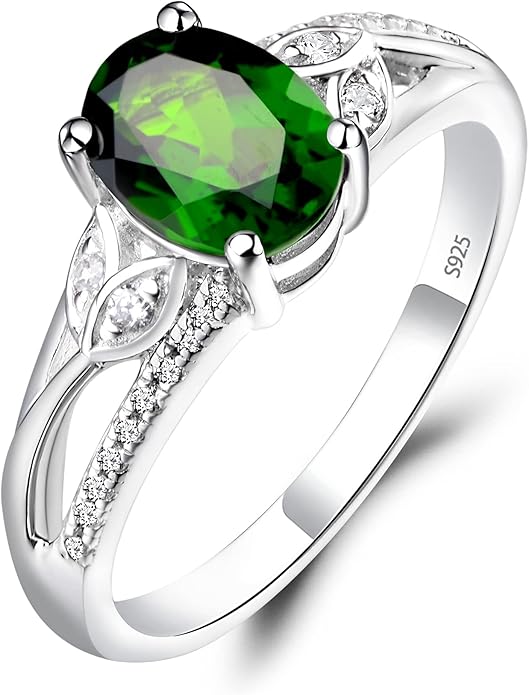 925 Sterling Silver Oval Shaped 8X6 MM Gemstone Ring Leaf Engagement Ring for Women Jewelry