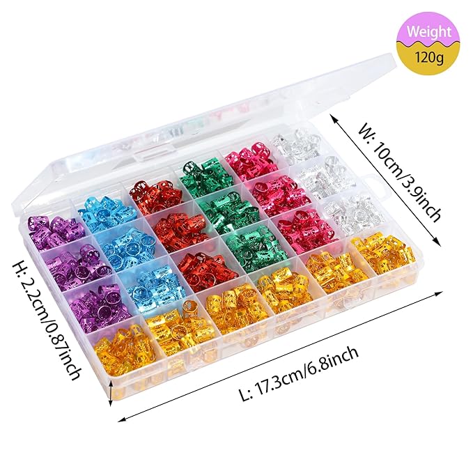 400pcs Hair Jewelry for Braids, Dreadlocks, Beads, Cuffs, Rings & Clips - Colorful Aluminum, Adjustable Metal Hair Accessories for Women & Girls (Multi-colored)